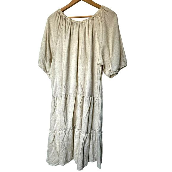 MLLE GABRIELLE 3X Beige Midi Dress Boho Peasant Lagenlook Tassel Tie Ruffle Tier - Picture 4 of 10